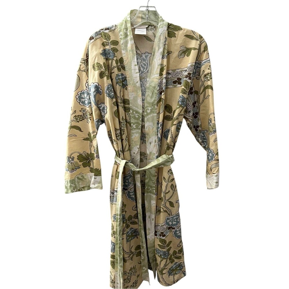 Pottery Barn Jasmine Floral Cotton Kimono Robe Belted Botanical Cottagecore M
